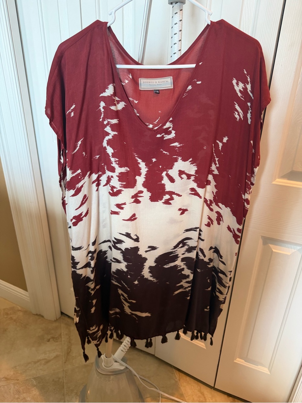 Double D Ranch Red, Cream & Dark Brown Ombre Swim Coverup with Fringe